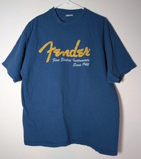 Men's Vintage Fender XL Blue Short Sleeve Hanes Beefy-T Cotton T-Shirt