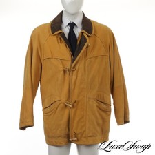 Vintage Paul Stuart Sunflower Gold Nubuck Leather Toggle Clasp Heavy Coat M NR