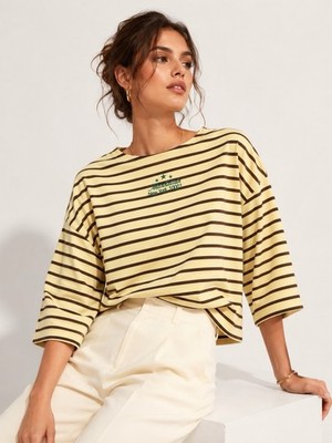 Zara Manhattan New York Striped Long Sleeve Top Yellow Size S