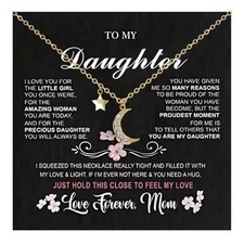 To My Daughter Necklace from Mom Dainty Gold Moon and Star Necklace for gold