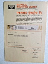 Share Certificate Autograph document MAFATLAL INDUSTRIES Scripophily Collection