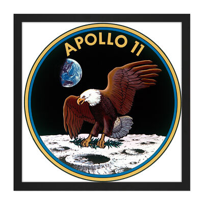 Space NASA Apollo 11 Mission Emblem Badge Patch Square Framed Mountless Wall Art