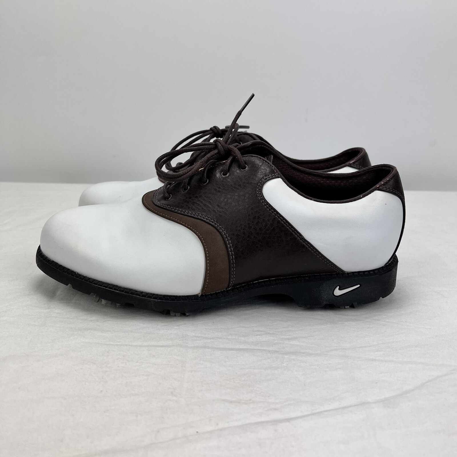 Nike Men's Golf Shoes White & Brown Leather Waverly L… Gem