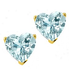 0.50 - 3.00 CT 14K SOLID YELLOW GOLD HEART AQUAMARINE SCREW BACK STUD EARRINGS