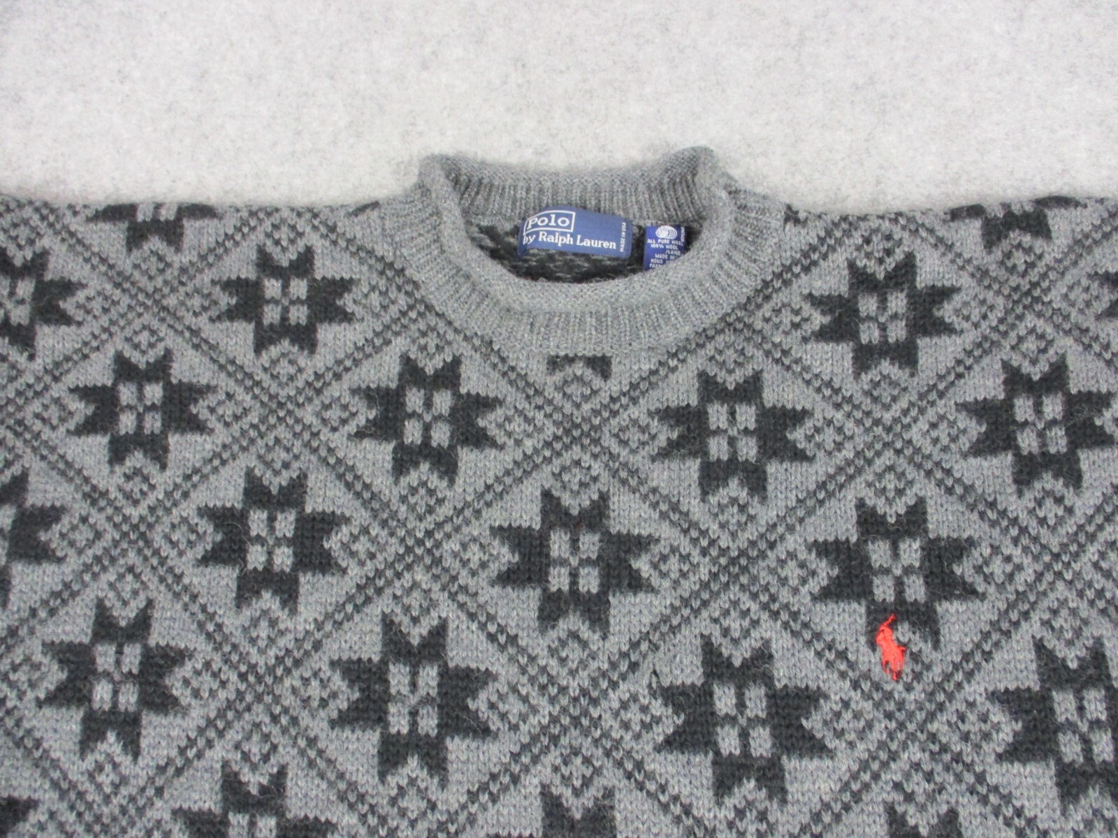 VINTAGE Polo Ralph Lauren maglione uomo grande grigio rosso pony felpa nordica USA