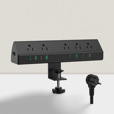 45W Fast Charging Station Desk Clamp Power Strip 4 USB-C 5 AC Outlets Black 6 FT