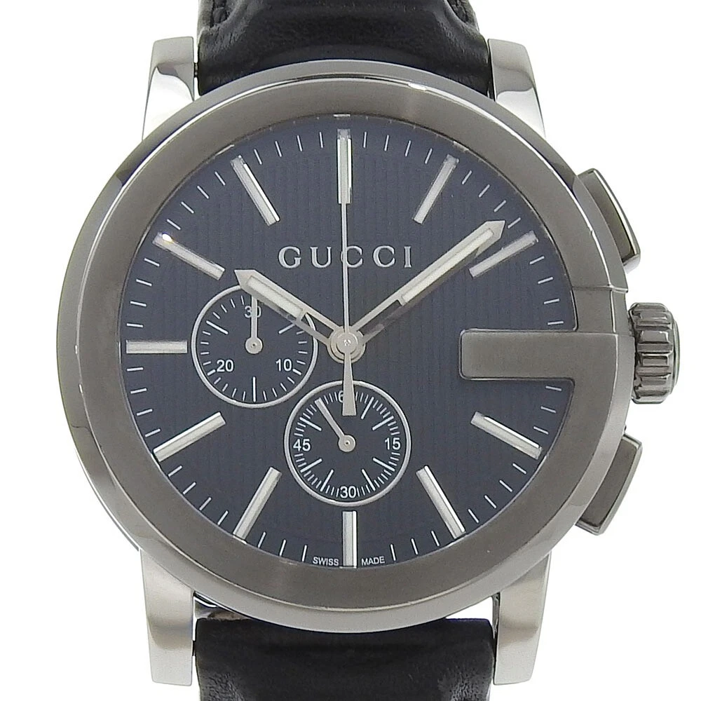 Montres GUCCI G Chrono 101,2 cadran noir acier inoxydable/cuir gaufré qu...