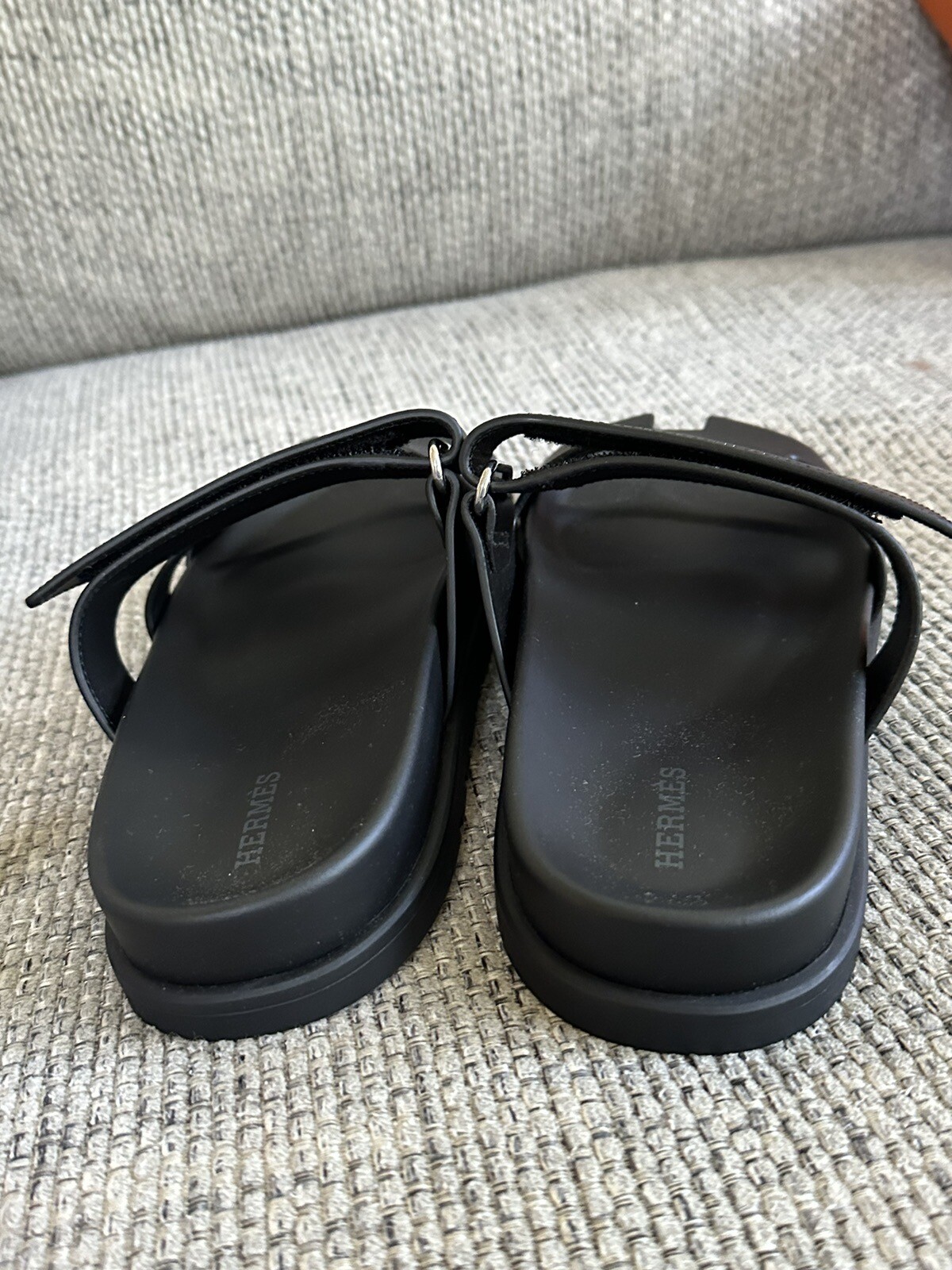 Size 37EU NIB HERMÈS Black Calfskin Women’s Chypre Sandals w/ Receipt image 7