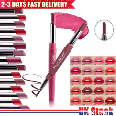 Miss Rose Double Head Lipstick Lip Liner Pencil Pen Matte Long Lasting Makeup UK