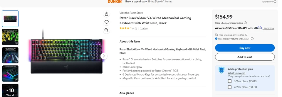 Razer BlackWidow V4 Full Size Wired Mechanical Green Switch Gaming Keyboard - Image 3 of 3