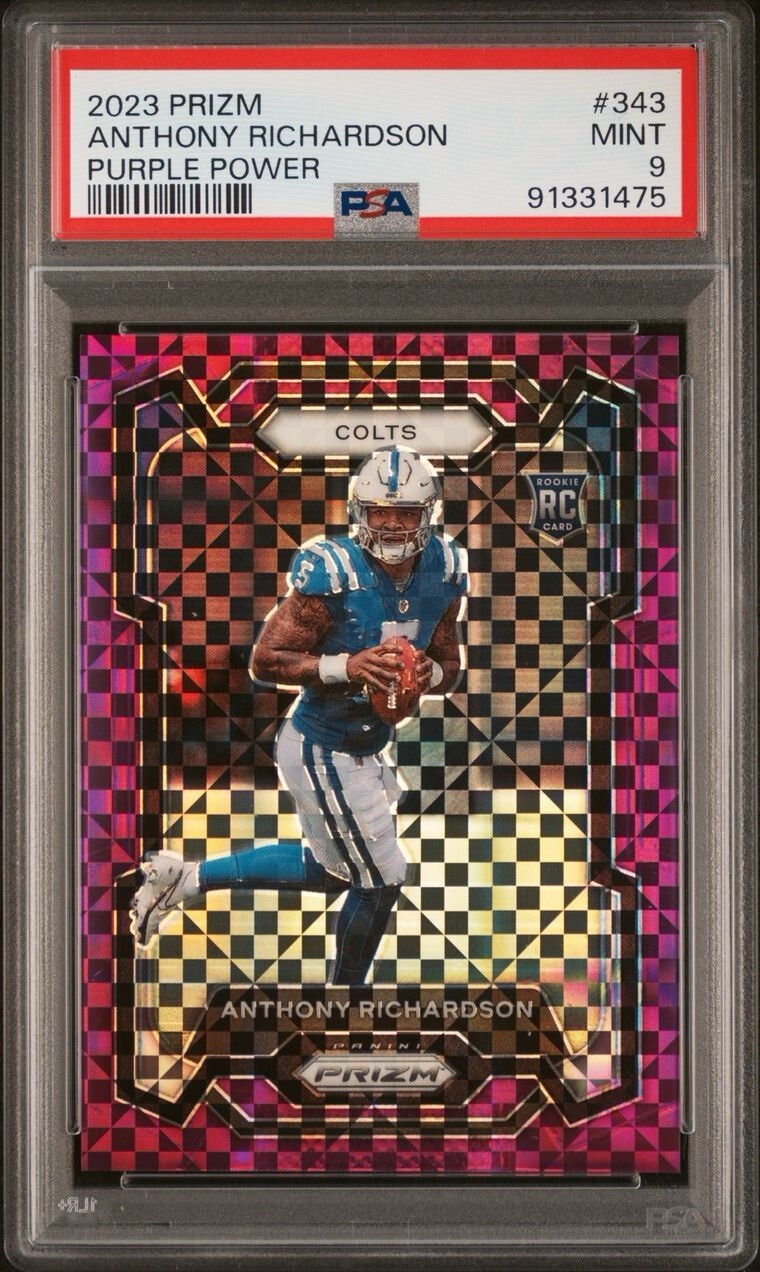 2023 Panini Prizm - Purple Power Prizm #343 Anthony Richardson /49 (RC) PSA 9
