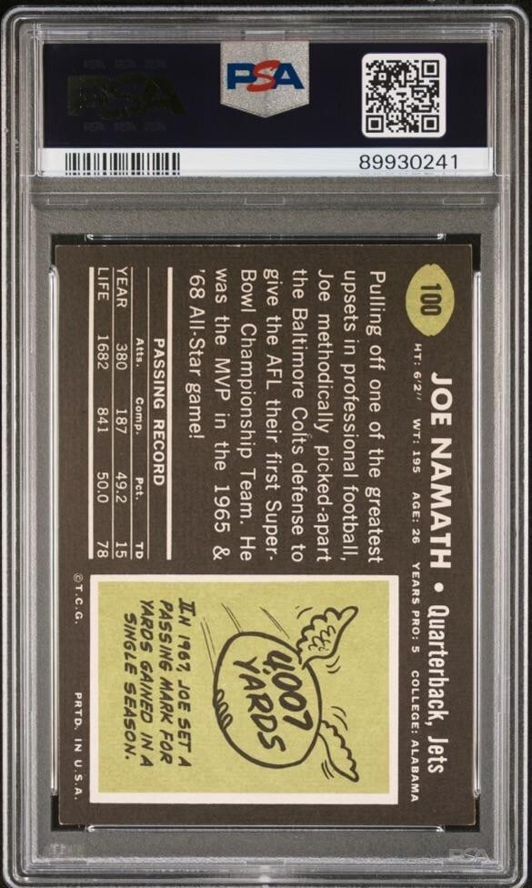 VINTAGE 1969 Topps Football JOE NAMATH # 100 -▷HOF !!!◁- GREAT