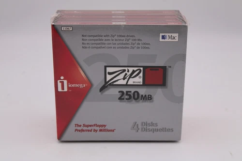Iomega 11067 Zip 250 MB Disks Mac Formatted 4-pack NIP NEW Sealed