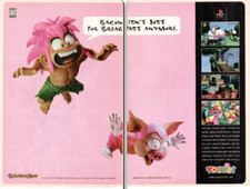 1997 TOMBA! PS1 Video Game 2PG PRINT AD ART - BACON ISN'T JUST FOR BREAKFAST