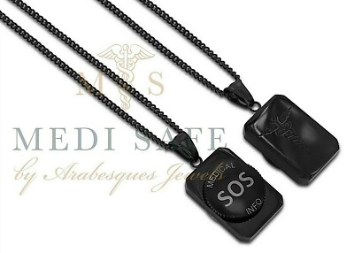 ORIGINAL MEDI SOS HALSKETTE/ANHÄNGER MEDIZINISCHER NOTFALL/ EDELSTAHL TALISMAN. B