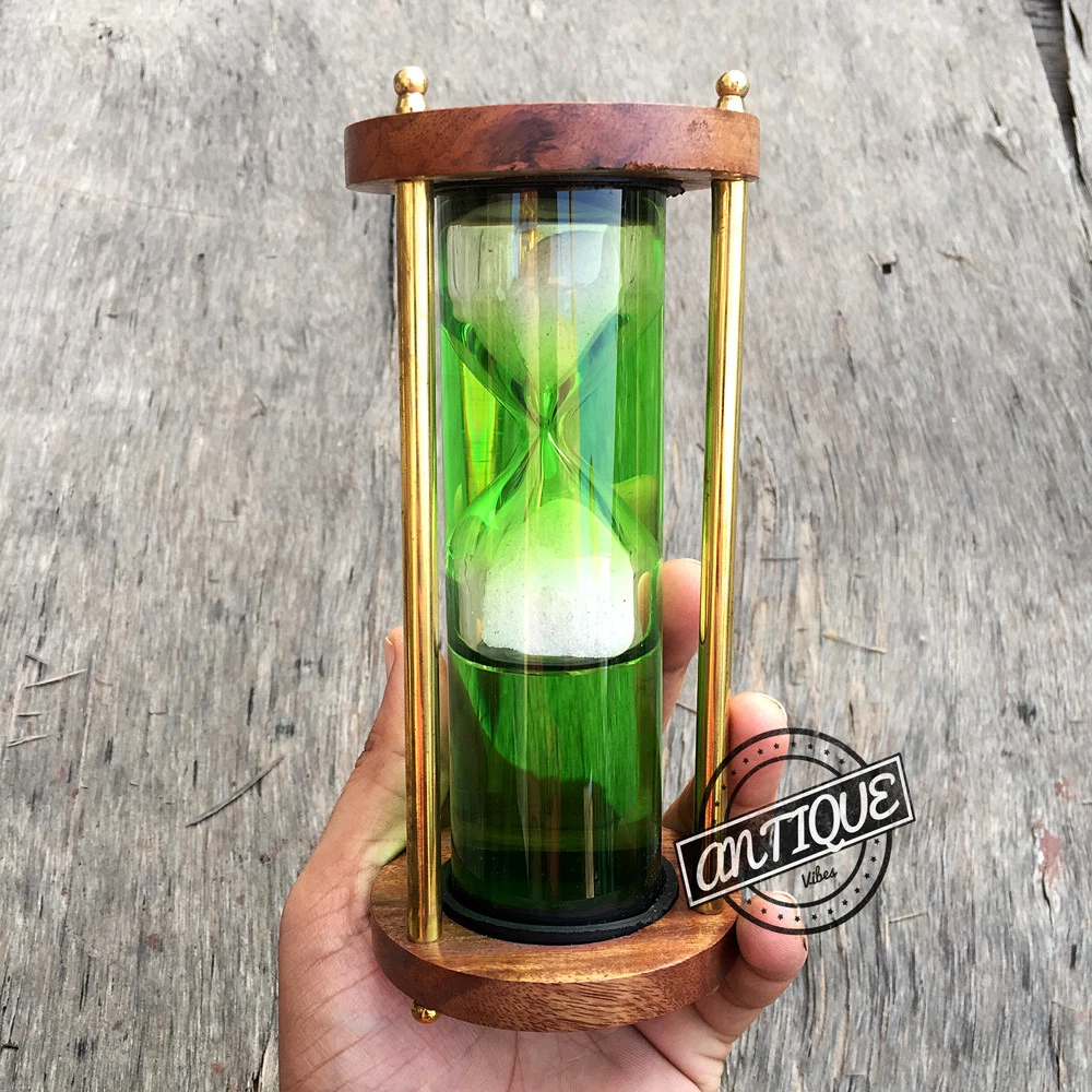Vintage Old Wooden Sand Glass Timer Clock vintage Hour-Glass Liquid Desk Decor