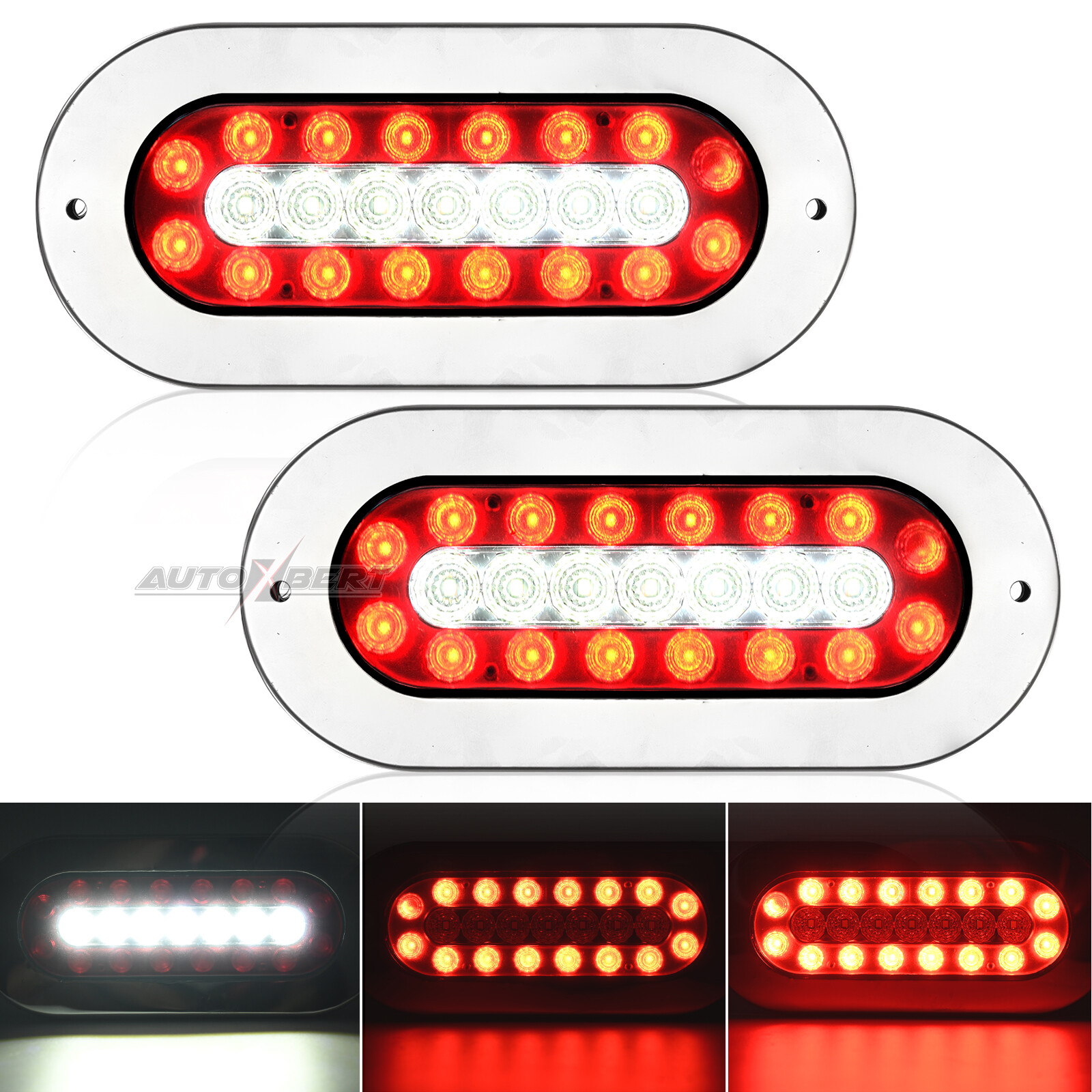 6.5 Inch Oval 23 LED Truck Trailer Brake Stop Tail Reverse Lights 12V Pair  