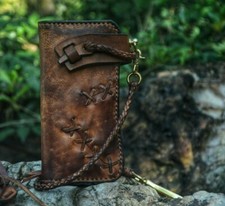 Custom Leather Biker Wallet Chain Handmade Leather Wallet Bifold Wallet Gift X21