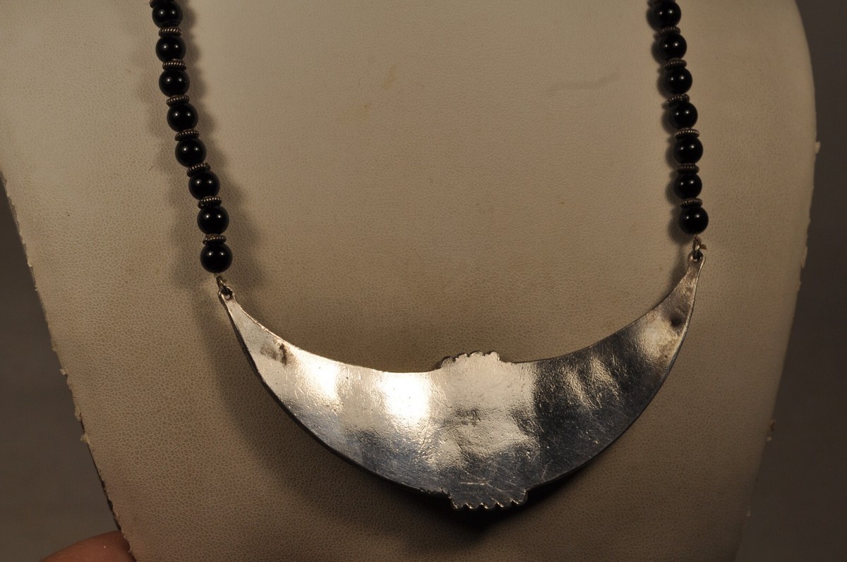 Collier Plastron Ethnique En Argent Massif 925 - Vintage, Occasion, Style Bohème
