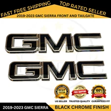 Front & Rear Emblem Black Chrome Fit For 2019-2023 GMC Sierra 1500 2500HD 3500HD