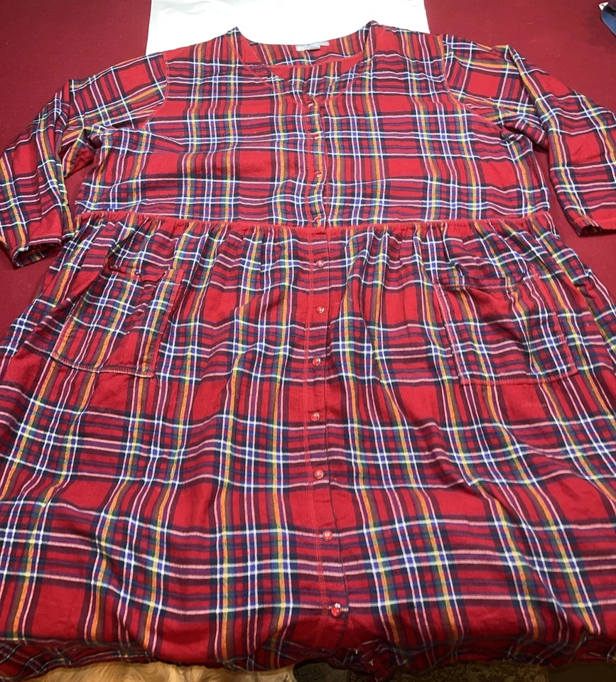 VESTIDO 3XL Only Necessities Rojo a Cuadros Salón FRANELA LARGA Bolsillos Frontales a Presión Azul Foto 4 de 4