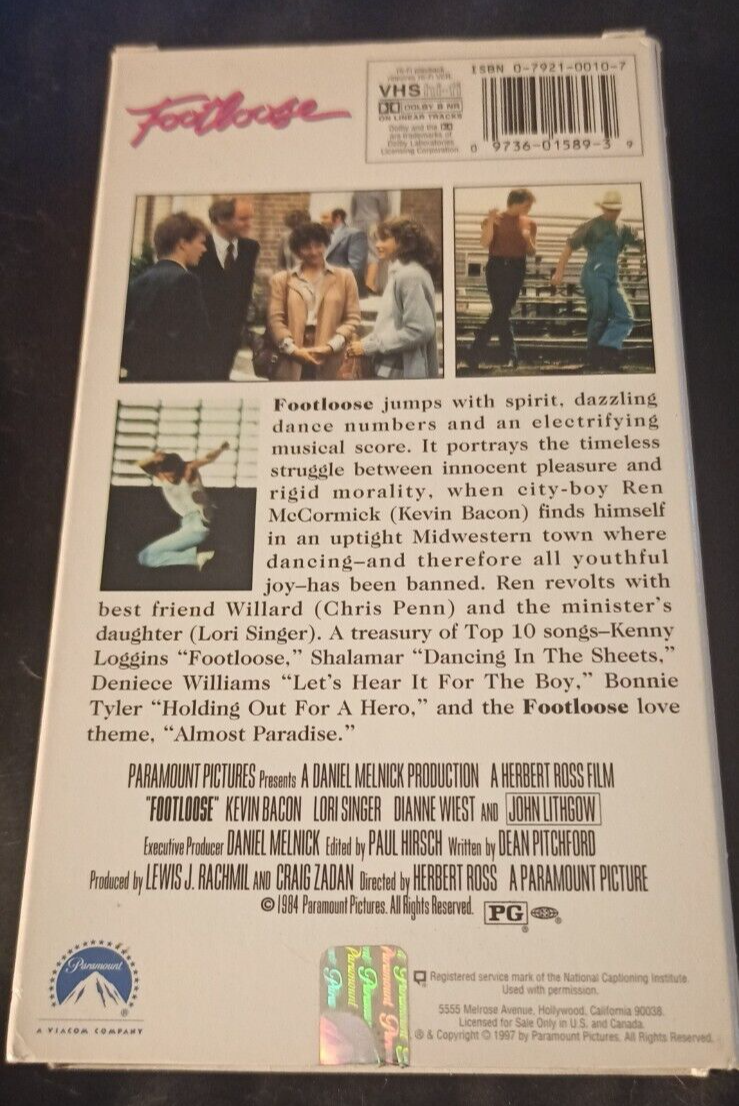 Footloose VHS 1984, 1997 Release Kevin Bacon 97360158939 eBay