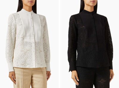 AUTH Veronica Beard Collared Lace Contrasting Loose Blouse Top