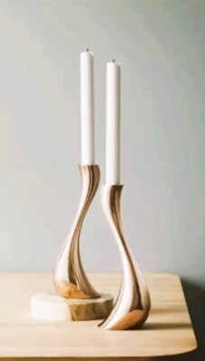 Set of 2 Georg Jensen Cobra Rose Gold Candle Holder Candlestick Pair 7.87'' H NIB