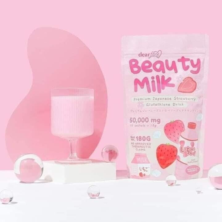 Dear Face Beauty Milk Japanese STRAWBERRY Gluta Drink, 10 Dear Face Beauty Milk Japanese STRAWBERRY Gluta Drink, 10