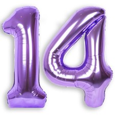 14 Balloon Number 40 Inch for Boy or Girl Big Purple Foil Mylar Large 14 Numb...