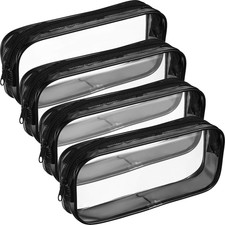 4 Pcs Clear PVC Pencil Pouch Zipper Cosmetic Makeup Bag Travel Storage Black