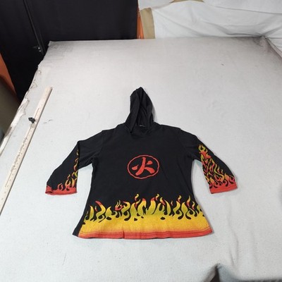 Y2K Girls Only Hoodie Youth 12 Black Flame Graphic Pullover 3/4 Sleeve Shirt Top