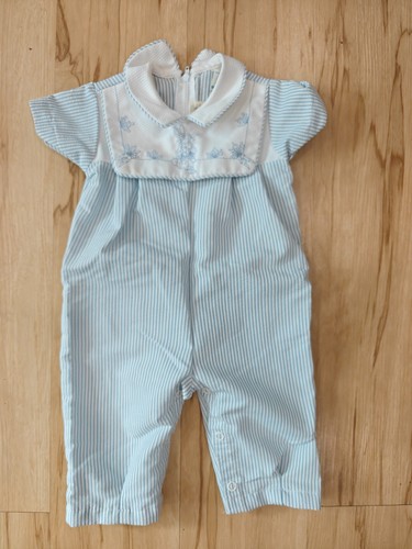 Vintage Thomas Beatrix Potter Peter Rabbit Romper 3-6M Blue Seersucker Heirloom