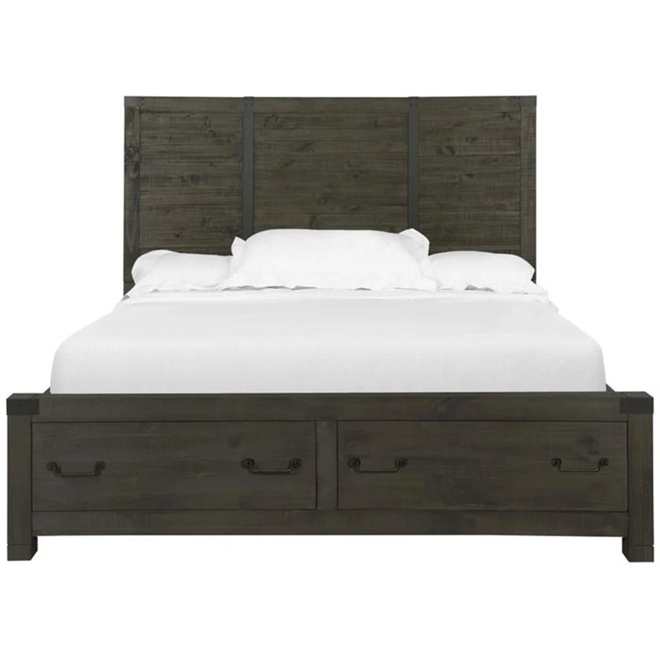 Cama con panel King Magnussen Abington con almacenamiento en carbón desgastado Foto 3 de 3