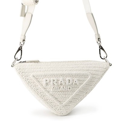 PRADA Triangle Shoulder Bag Raffia White 1BH190