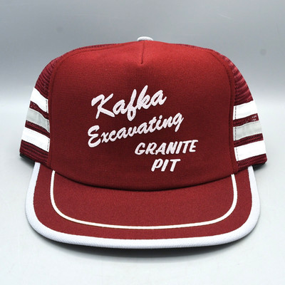 Kafka Excavating Granite Pit Trucker Hat Vintage Three Stripe Puff Print USA