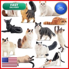 EYSCOTA 12PCS Realistic Cat Figurines, Plastic Cat Figure, Cat Cake Topper