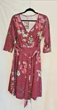 Pinup Fashion Dress faux wrap size 14 classic belted floral elegant NWT!