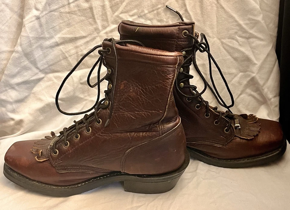 Botas de Lacer Double H para Mujer Cuero Marrón Con Cordones Flecos Talla 8.5 De Colección Western Foto 4 de 4