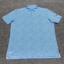 Johnnie O Polo Shirt Mens XL Blue White Geometric Polka Dot AOP Performance Golf