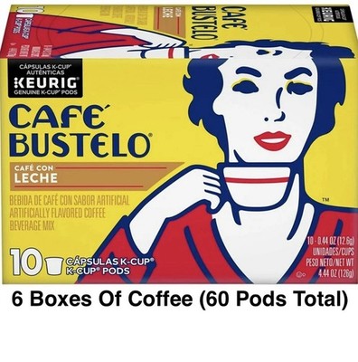 Cafe Bustelo Coffee Cafe Con Leche - 6 Boxes (60 K Cup Pods)