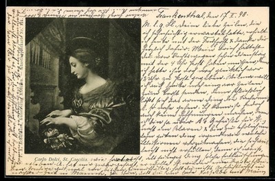 Künstler-AK sign. Carlo Dolci: Portrait der Schutzpatronin St. Caecilia 1898 