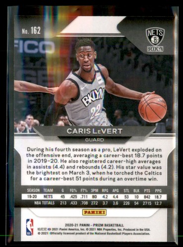 Lote de 2 tarjetas Prizm Basketball Caris LeVert Brooklyn Nets #162 2020-21 - Imagen 2 de 2
