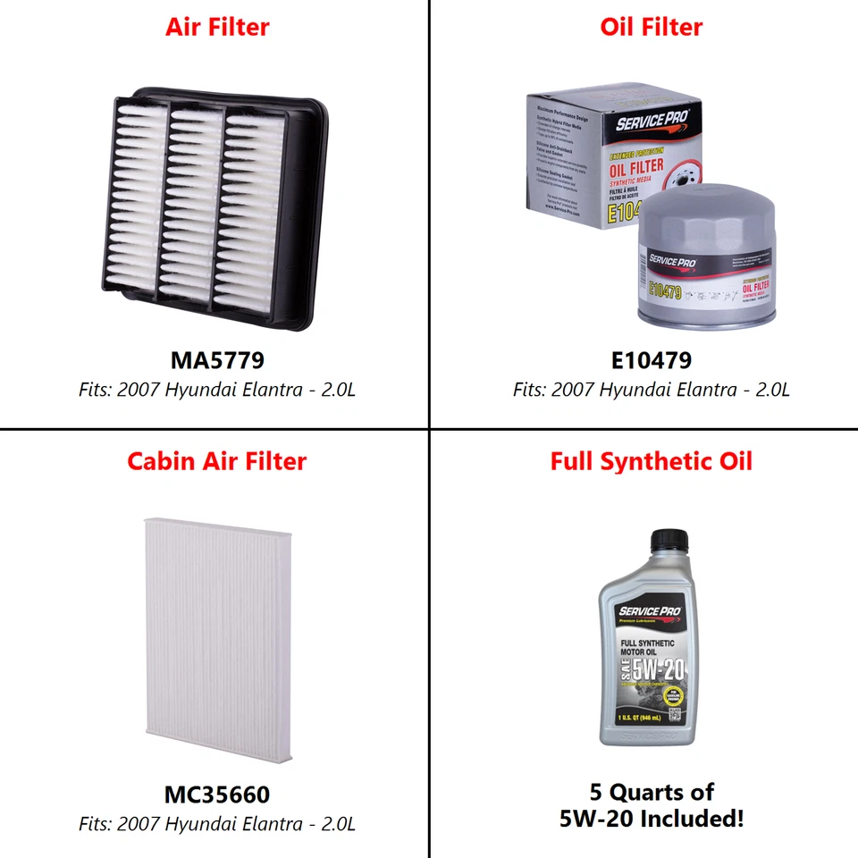 2007 Hyundai Elantra 2.0L Complete Oil, Air & Cabin Filter Kit (5W-20) - Imagem 2 de 4