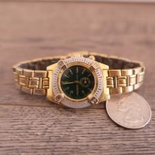 Guess 1993 Japan Movt Quartz Wrist Watch Green Dial Gold Tone Band