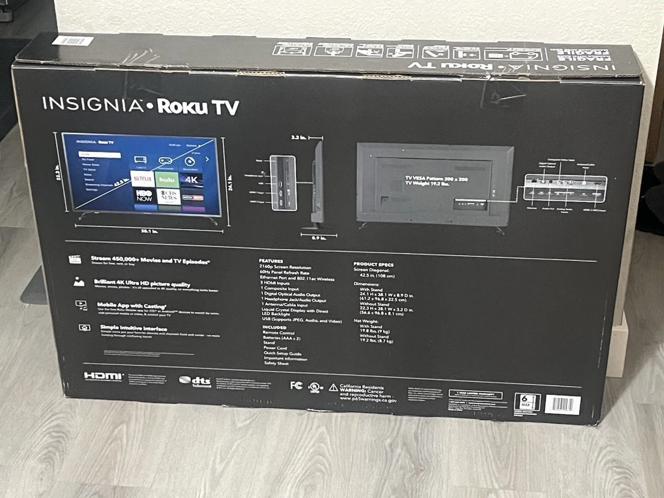 42.5" Insignia Class LED 2160p Smart 4K UHD TV con HDR Roku TV NS-43DR620NA18 Foto 2 de 2