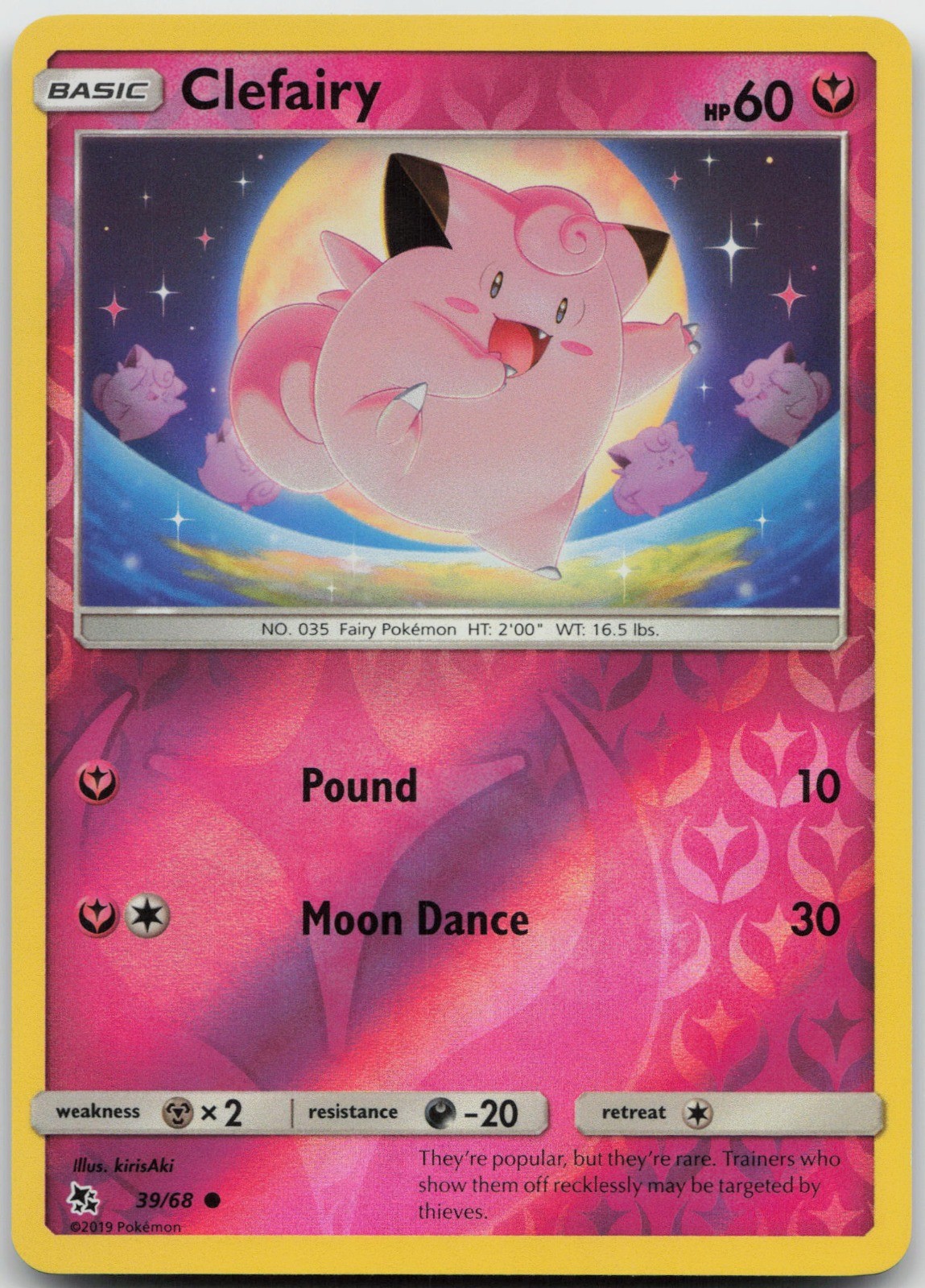 Clefairy (39) Common Fairy Hidden Fates 39/68 LP 2019 kirisAki Reverse Holo