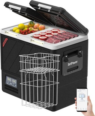 59QT Dual Zone Fridge Freezer  Car Refrigerator with APP  12V Portable Fridge