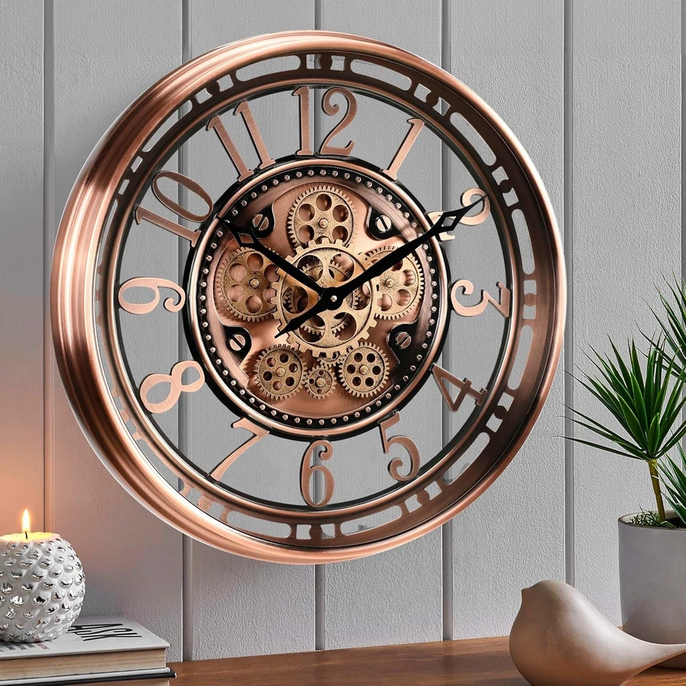 21-Inch Industrial Steampunk Wall Clock with Moving Gears - Luxury Home Decor - Image 3 of 4