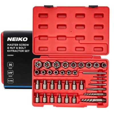 04208A Master Screw, Nut, & Bolt Extractor, 36 Piece Lug Nut Removal Tool, 3/...